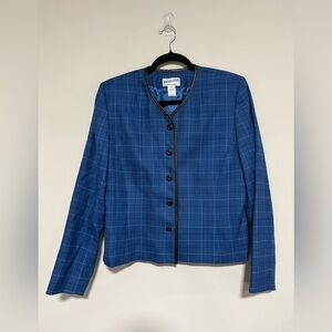 Pendleton Women’s Blue Windowpane Wool Jacket Size 14 Suit Office Career Classic